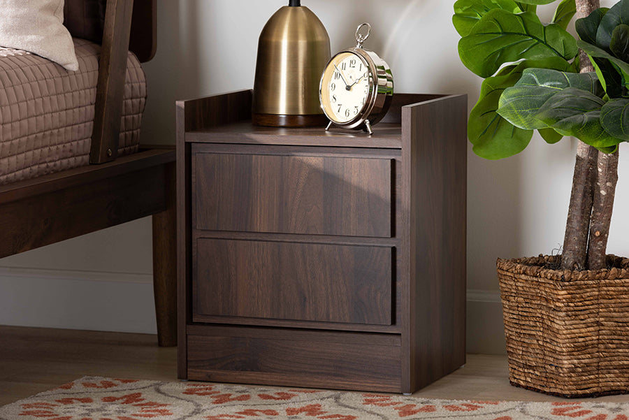 Baxton Studio Hale Modern and Contemporary Walnut Brown Finished Wood 1-Door Nightstand | Modishstore | Nightstands