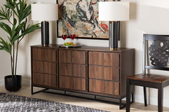 Baxton Studio Neil Modern and Contemporary Walnut Brown Finished Wood and Black Finished Metal 3-Door Dining Room Sideboard Buffet