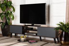 Baxton Studio Clapton Modern and Contemporary Multi-Tone Grey and Walnut Brown Finished Wood TV Stand