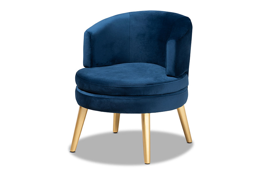 baxton studio baptiste glam and luxe navy blue velvet fabric upholstered and gold finished wood accent chair | Modish Furniture Store-2