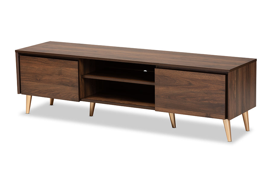 Baxton Studio Landen Mid Century Modern Walnut Brown and Gold