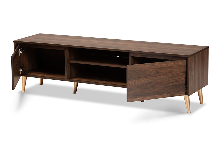 Baxton Studio Landen Mid Century Modern Walnut Brown and Gold