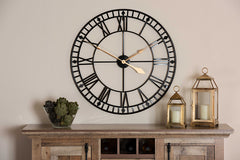 Baxton Studio Janette Classic Contemporary Black and Gold Finished Metal Wall Clock