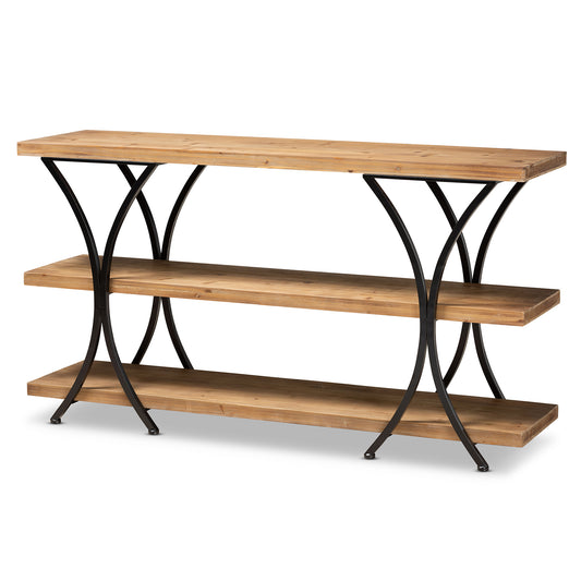 Baxton Studio Terrell Modern Rustic and Industrial Natural Brown Finished Wood and Black Finished Metal Console Table | Console Tables | Modishstore