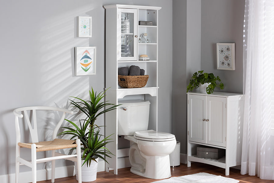 baxton studio campbell modern and contemporary white finished wood over the toilet bathroom storage cabinet | Modish Furniture Store-3