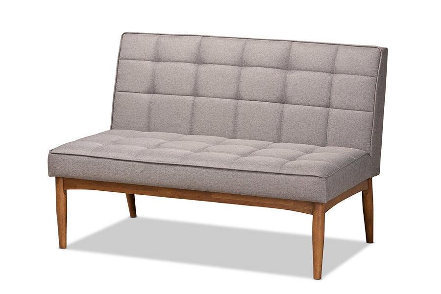 Baxton Studio Sanford Mid-Century Modern Grey Fabric Upholstered and Walnut Brown Finished Wood 2-Piece Dining Nook Banquette Set | Dining Sets | Modishstore - 5