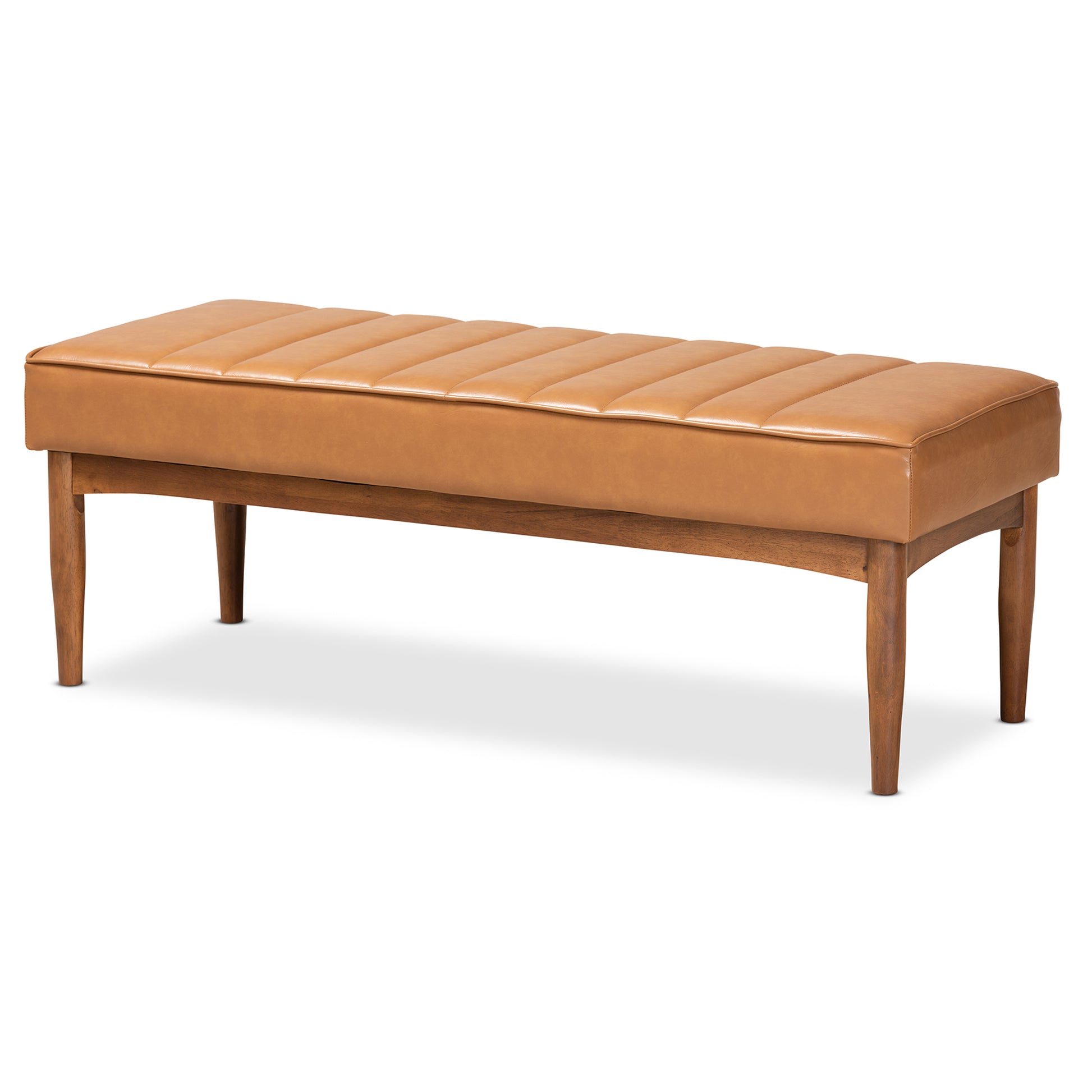 Baxton Studio Daymond Mid-Century Modern Tan Faux Leather Upholstered and Walnut Brown Finished Wood Dining Bench | Dining Sets | Modishstore - 2