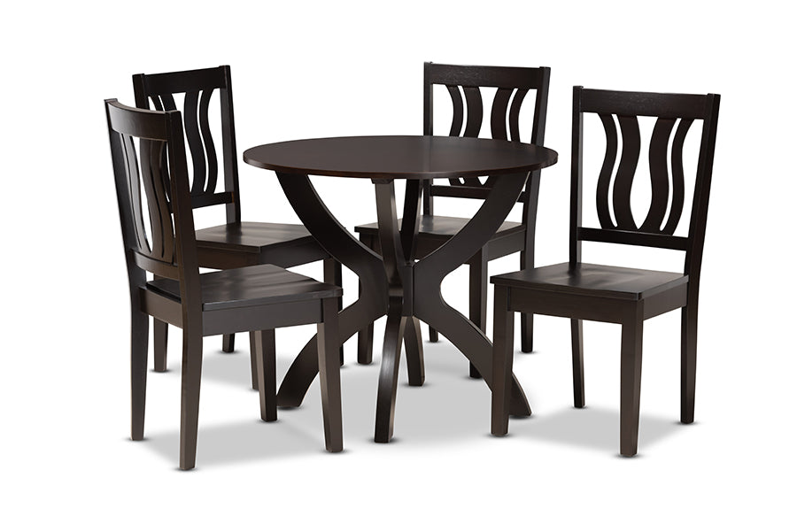 baxton studio karla modern and contemporary transitional dark brown finished wood 5 piece dining set | Modish Furniture Store-2