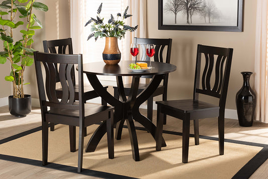 Baxton Studio Karla Modern and Contemporary Transitional Dark Brown Finished Wood 5-Piece Dining Set | Modishstore | Dining Sets