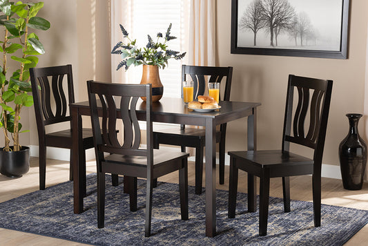 Baxton Studio Zamira Modern and Contemporary Transitional Dark Brown Finished Wood 5-Piece Dining Set | Modishstore | Dining Sets