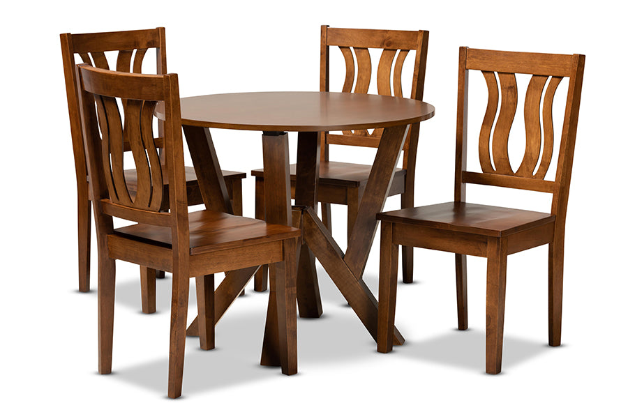 baxton studio noelia modern and contemporary transitional walnut brown finished wood 5 piece dining set | Modish Furniture Store-2