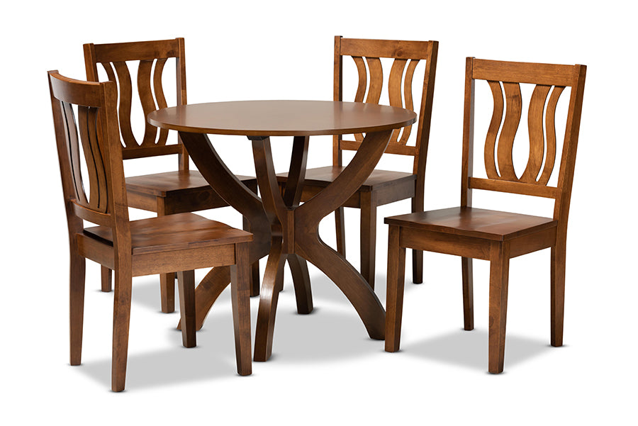 baxton studio karla modern and contemporary transitional walnut brown finished wood 5 piece dining set | Modish Furniture Store-2