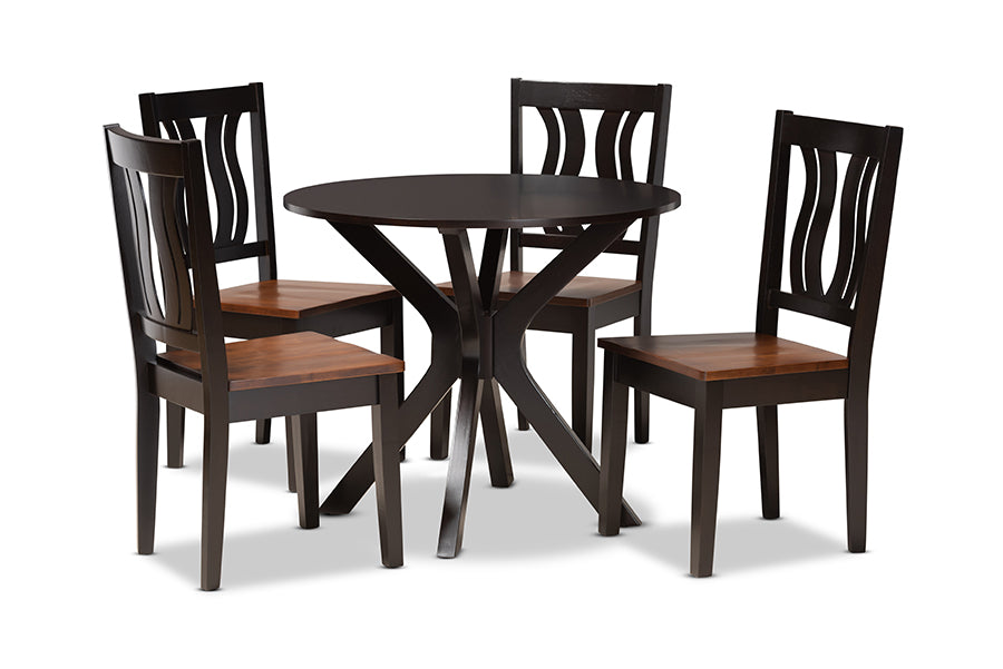 baxton studio mare modern and contemporary transitional two tone dark brown and walnut brown finished wood 5 piece dining set | Modish Furniture Store-2