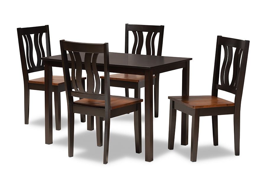 baxton studio zamira modern and contemporary transitional two tone dark brown and walnut brown finished wood 5 piece dining set | Modish Furniture Store-2
