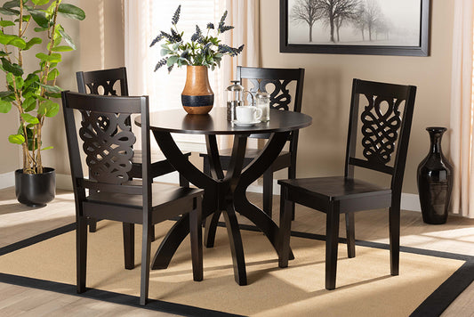 Baxton Studio Wanda Modern and Contemporary Transitional Dark Brown Finished Wood 5-Piece Dining Set | Modishstore | Dining Sets