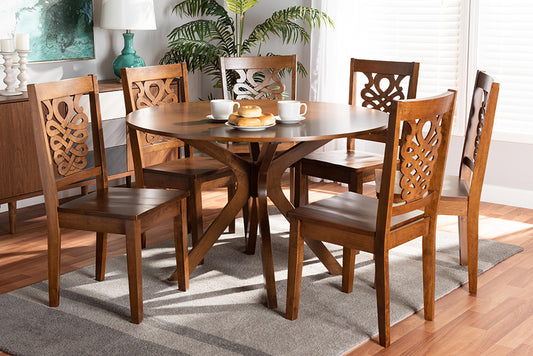 Baxton Studio Liese Modern and Contemporary Transitional Walnut Brown Finished Wood 7-Piece Dining Set | Modishstore | Dining Sets