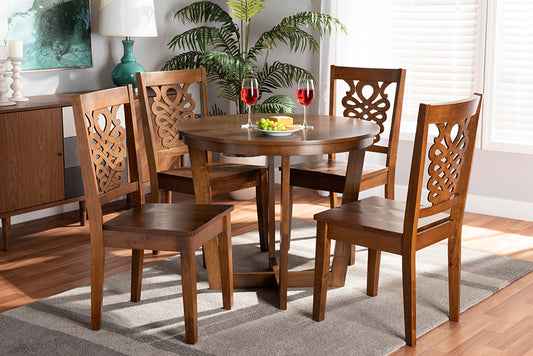 Baxton Studio Salida Modern and Contemporary Transitional Walnut Brown Finished Wood 5-Piece Dining Set | Modishstore | Dining Sets