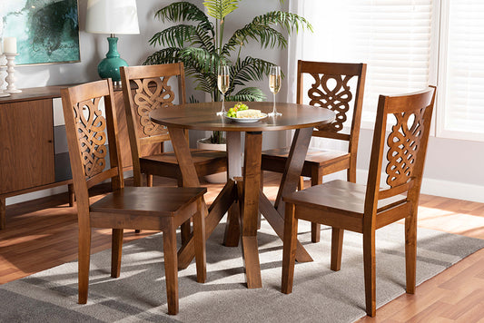 Baxton Studio Valda Modern and Contemporary Transitional Walnut Brown Finished Wood 5-Piece Dining Set | Modishstore | Dining Sets