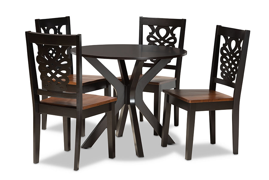 baxton studio liese modern and contemporary transitional two tone dark brown and walnut brown finished wood 5 piece dining set | Modish Furniture Store-2