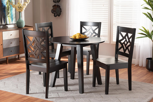 Baxton Studio Rava Modern and Contemporary Dark Brown Finished Wood 5-Piece Dining Set | Modishstore | Dining Sets