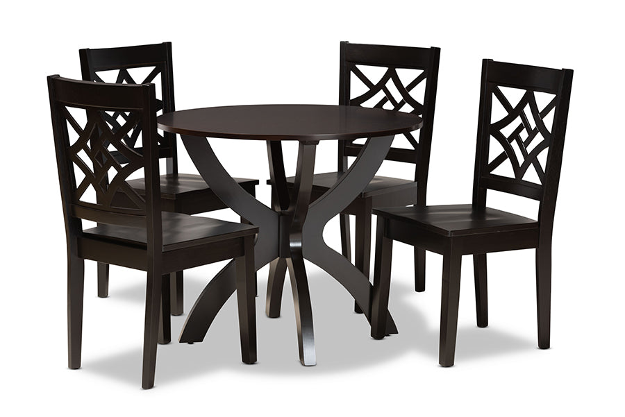 baxton studio anila modern and contemporary dark brown finished wood 5 piece dining set | Modish Furniture Store-2