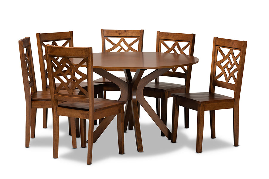 baxton studio miela modern and contemporary walnut brown finished wood 7 piece dining set | Modish Furniture Store-2