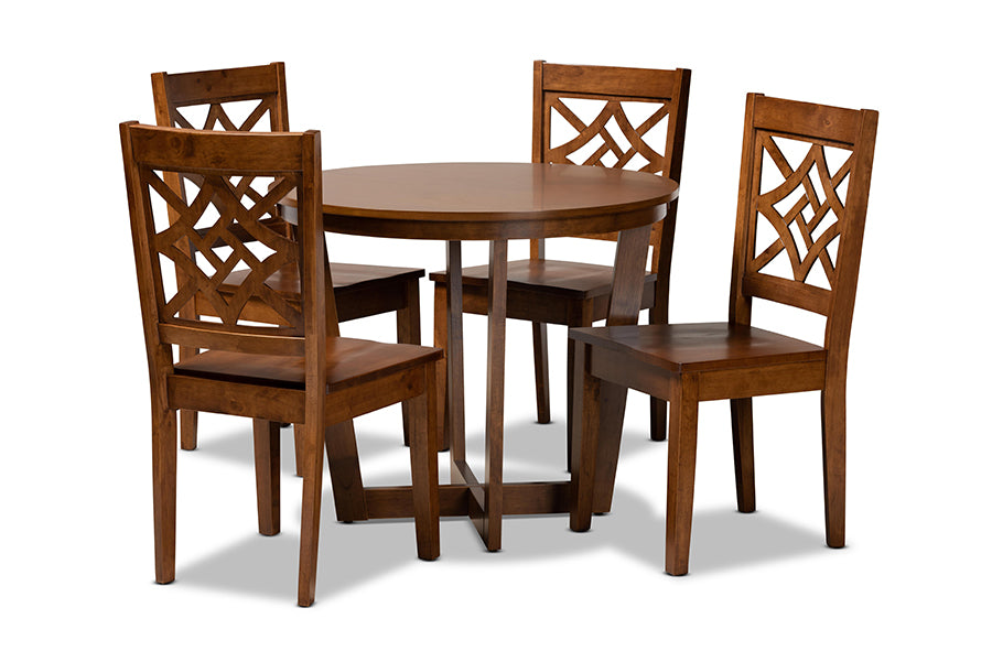 baxton studio brava modern and contemporary walnut brown finished wood 5 piece dining set | Modish Furniture Store-2