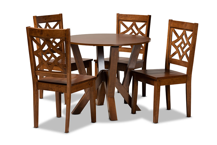 baxton studio kaila modern and contemporary walnut brown finished wood 5 piece dining set | Modish Furniture Store-2