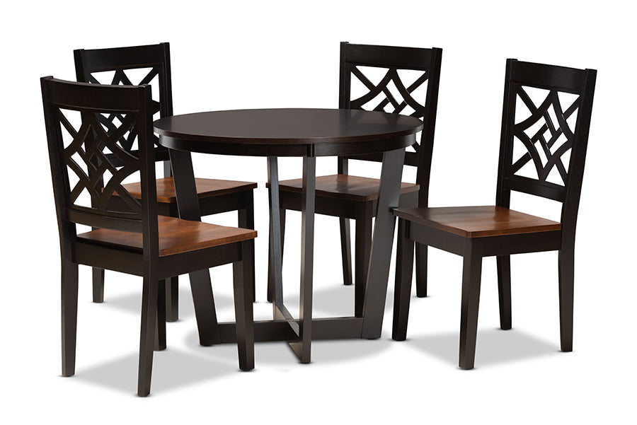 baxton studio brava modern and contemporary two tone dark brown and walnut brown finished wood 5 piece dining set | Modish Furniture Store-2