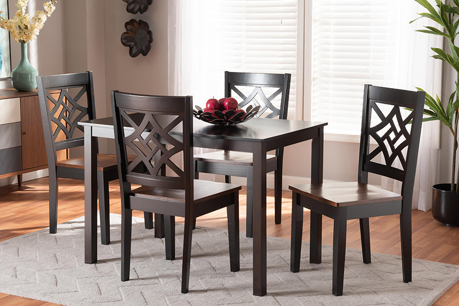 Baxton Studio Nicolette Modern and Contemporary Two-Tone Dark Brown and Walnut Brown Finished Wood 5-Piece Dining Set | Modishstore | Dining Sets