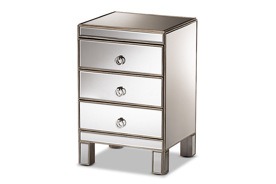 Baxton Studio Ewan Contemporary Glam and Luxe Mirrored 3 Drawer