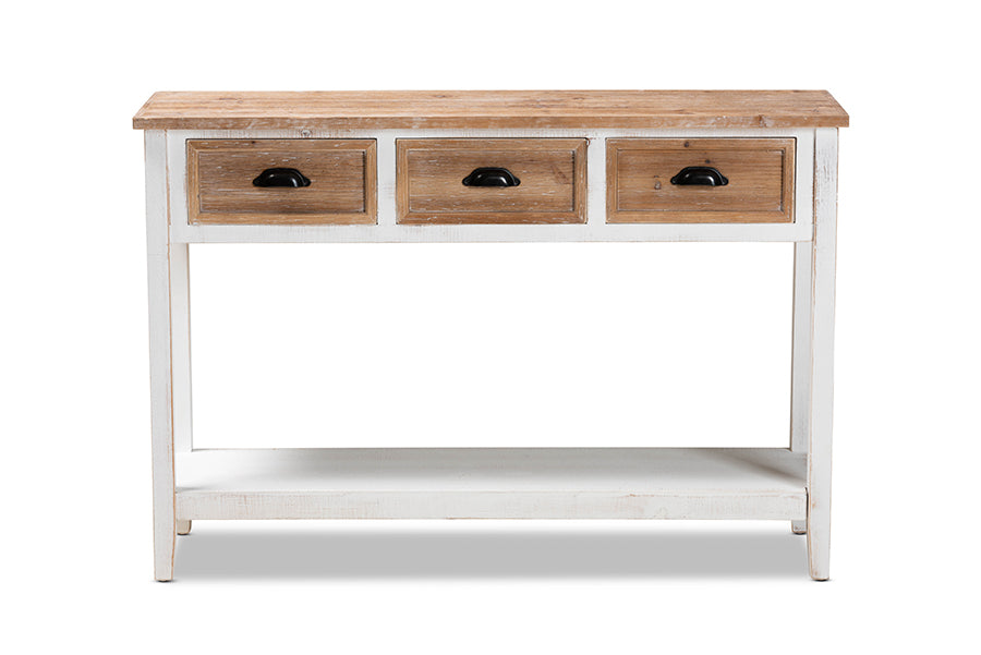 Baxton Studio Benedict Traditional Farmhouse and Rustic Two-Tone White and Oak Brown Finished Wood 3-Drawer Console Table | Console Tables | Modishstore - 5