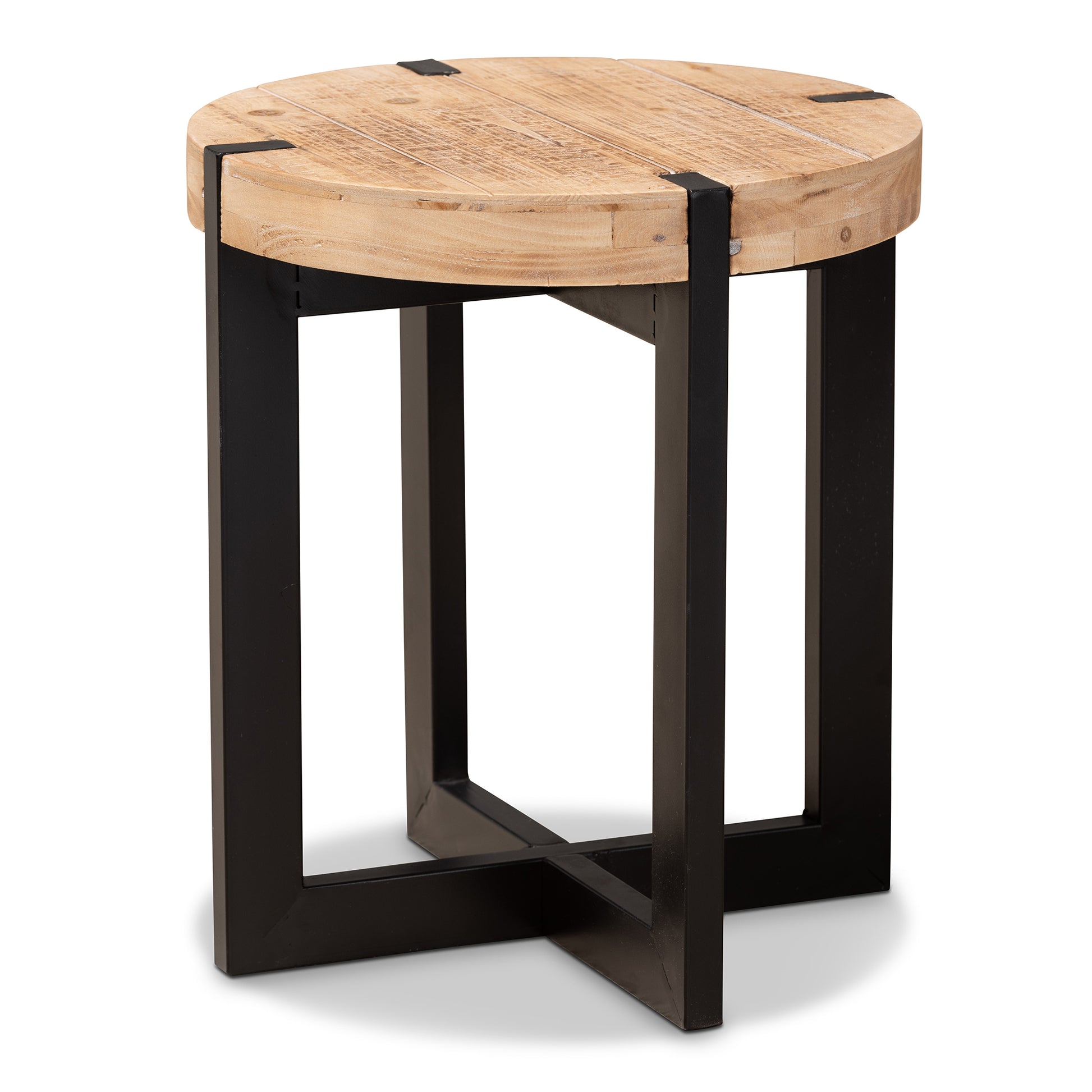 Baxton Studio Horace Rustic and Industrial Natural Brown Finished Wood and Black Finished Metal End Table | End Tables | Modishstore