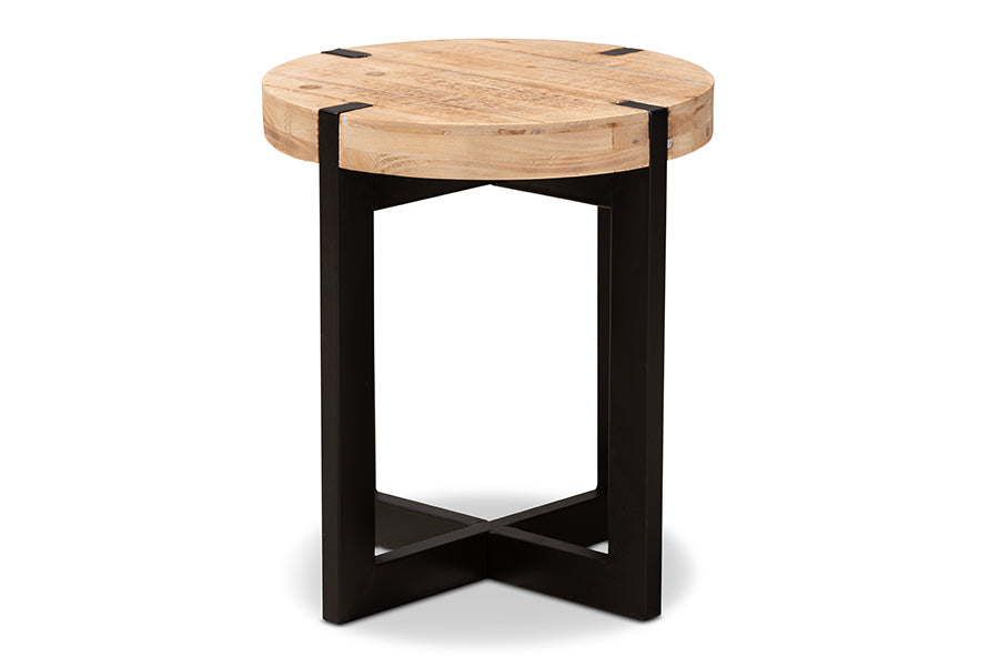 Baxton Studio Horace Rustic and Industrial Natural Brown Finished Wood and Black Finished Metal End Table | End Tables | Modishstore - 5