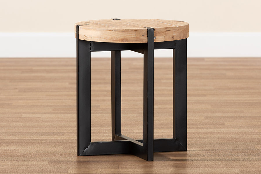 Baxton Studio Horace Rustic and Industrial Natural Brown Finished Wood and Black Finished Metal End Table | End Tables | Modishstore - 3