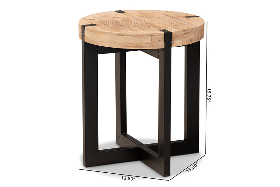 Baxton Studio Horace Rustic and Industrial Natural Brown Finished Wood and Black Finished Metal End Table | End Tables | Modishstore - 6