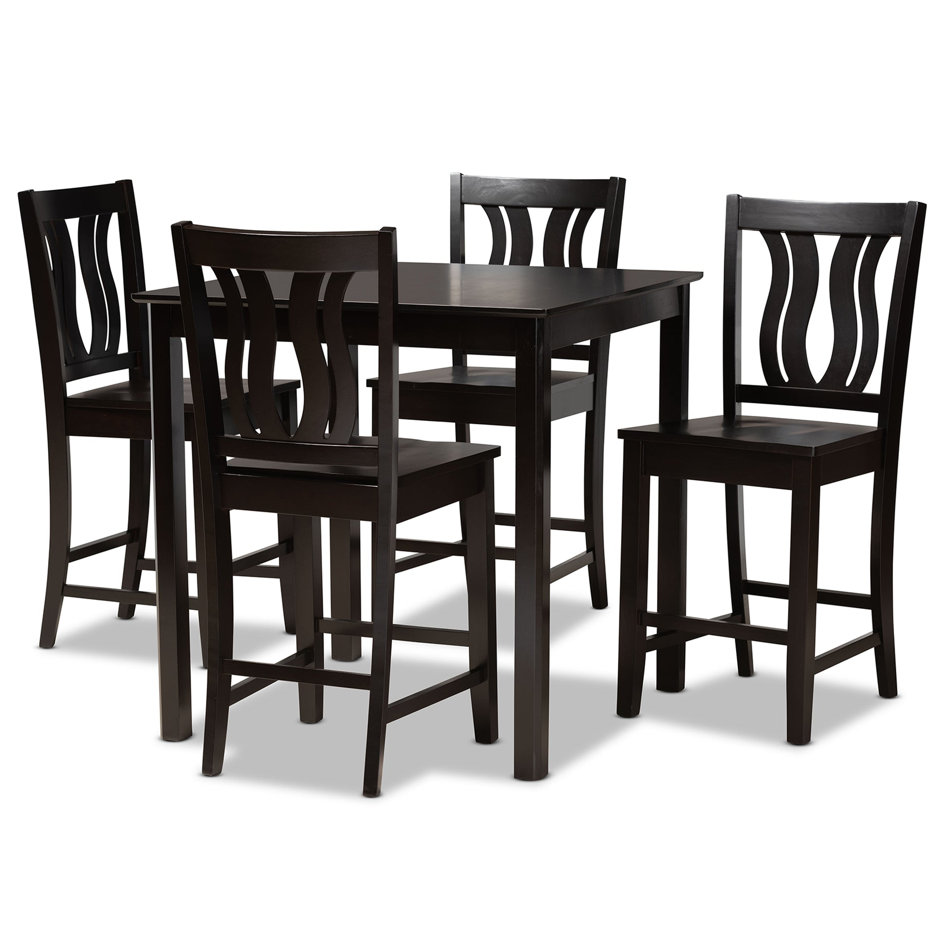 Baxton Studio Fenton Modern and Contemporary Transitional Dark Brown Finished Wood 5-Piece Pub Set | Bar Stools & Table | Modishstore