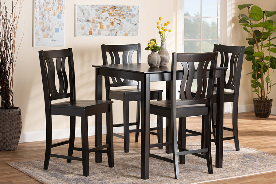 Baxton Studio Fenton Modern and Contemporary Transitional Dark Brown Finished Wood 5-Piece Pub Set | Bar Stools & Table | Modishstore - 2