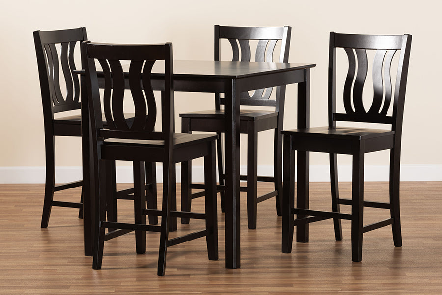 Baxton Studio Fenton Modern and Contemporary Transitional Dark Brown Finished Wood 5-Piece Pub Set | Bar Stools & Table | Modishstore - 3