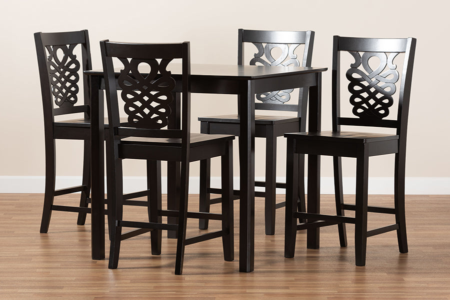 Baxton Studio Gervais Modern and Contemporary Transitional Dark Brown Finished Wood 5-Piece Pub Set | Dining Sets | Modishstore - 3