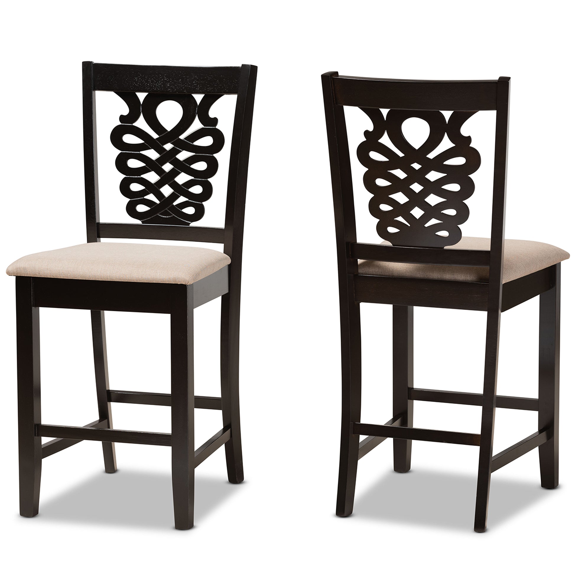 Baxton Studio Gervais Modern Transitional Sand Fabric Dark Brown 2-Piece Counter Stool Set | Counter Stools | Modishstore