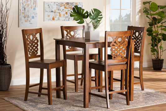 Baxton Studio Gervais Modern and Contemporary Transitional Walnut Brown Finished Wood 5-Piece Pub Set | Modishstore | Dining Sets