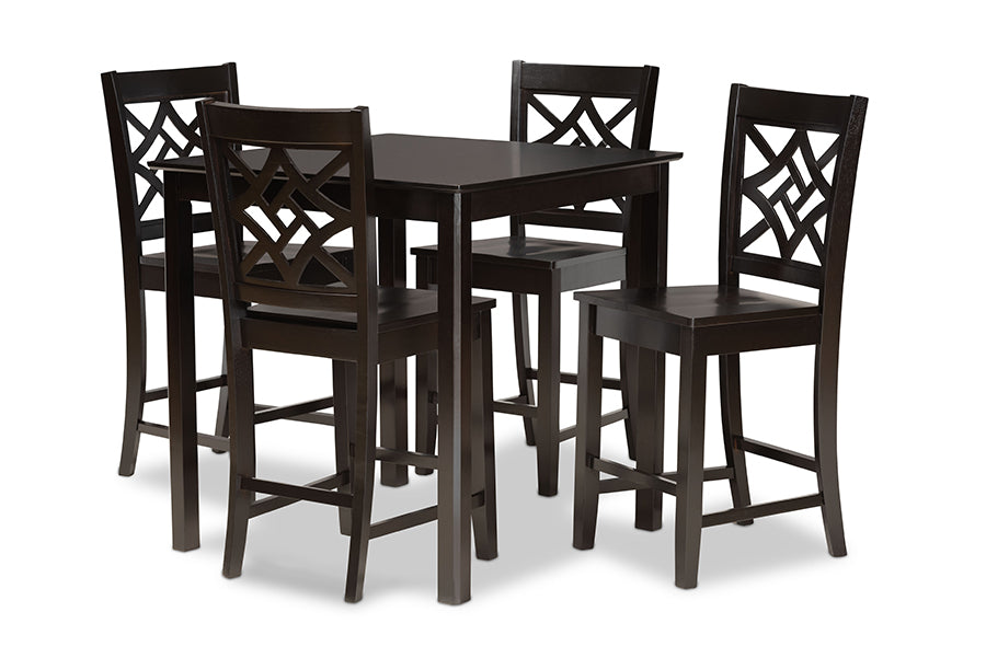 baxton studio nicolette modern and contemporary transitional dark brown finished wood 5 piece pub set | Modish Furniture Store-2