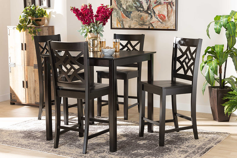 Baxton Studio Nicolette Modern and Contemporary Transitional Dark Brown Finished Wood 5-Piece Pub Set | Modishstore | Dining Sets