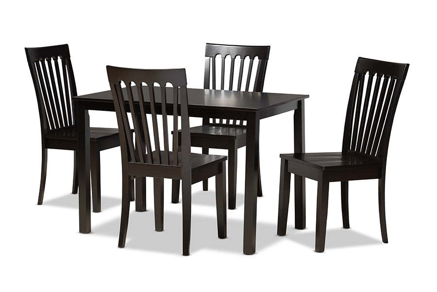 baxton studio erion modern and contemporary dark brown finished wood 5 piece dining set | Modish Furniture Store-2