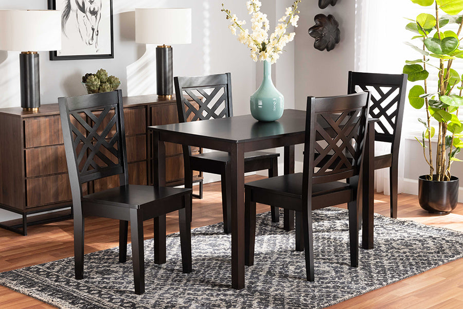 baxton studio ani modern and contemporary dark brown finished wood 5 piece dining set | Modish Furniture Store-3