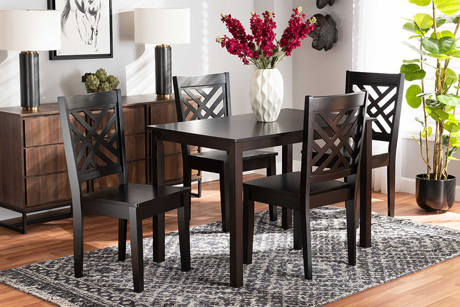 Baxton Studio Ani Modern and Contemporary Dark Brown Finished Wood 5-Piece Dining Set | Modishstore | Dining Sets