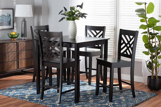 Baxton Studio Caron Modern and Contemporary Dark Brown Finished Wood 5-Piece Pub Set | Modishstore | Dining Sets