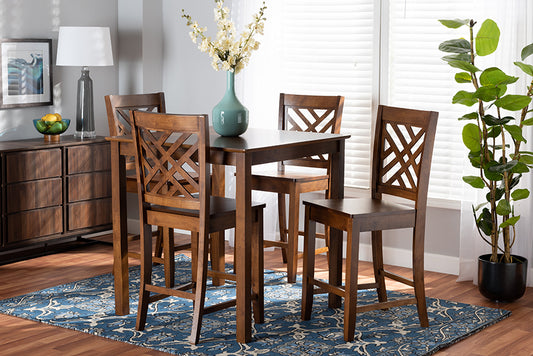 Baxton Studio Caron Modern and Contemporary Walnut Brown Finished Wood 5-Piece Pub Set | Modishstore | Dining Sets