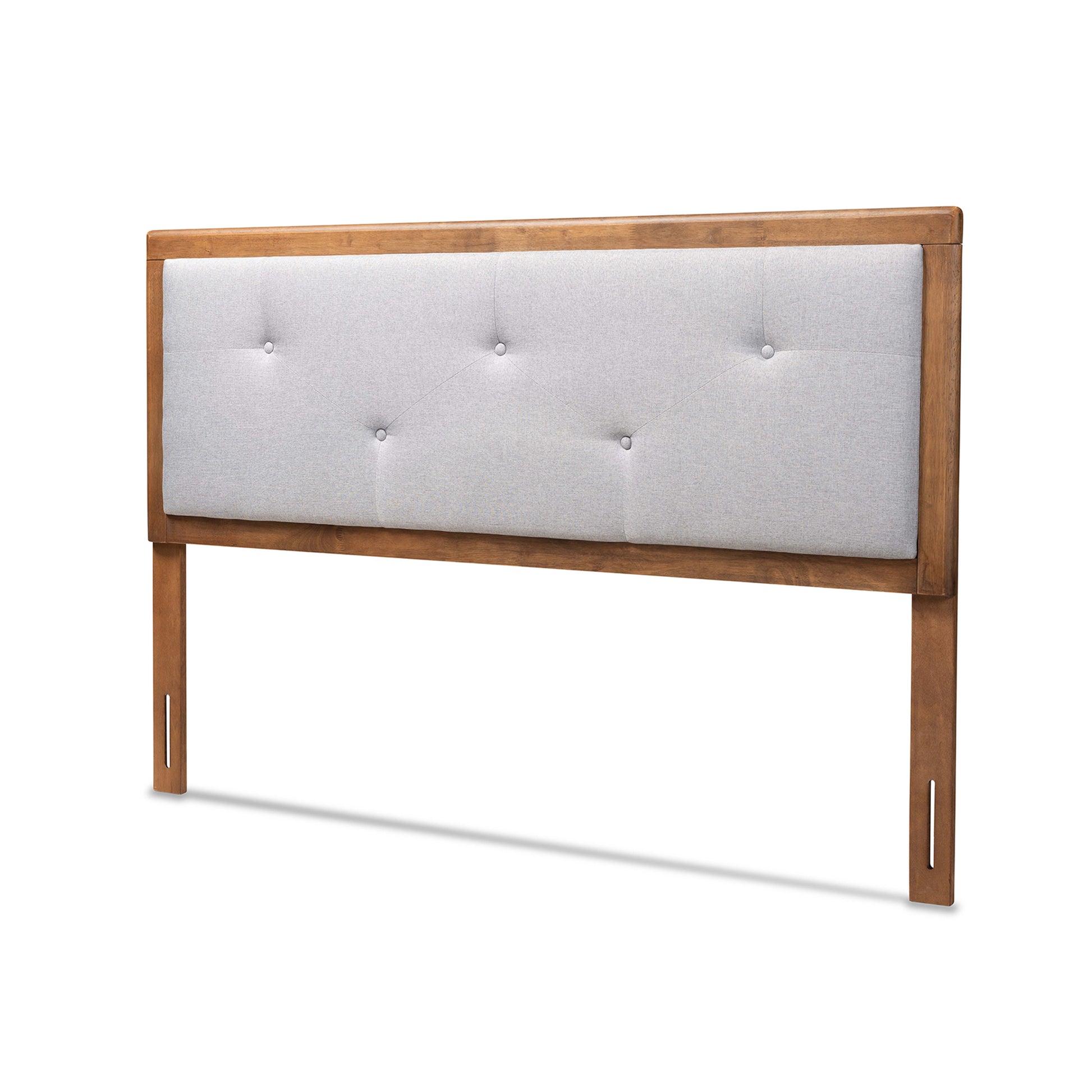 Baxton Studio Abner Modern and Contemporary Transitional Light Grey Fabric Upholstered and Walnut Brown Finished Wood King Size Headboard | Headboards | Modishstore - 2